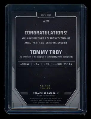 2024 Pulse Baseball Tommy Troy #A-TTR Red Auto 72/99 Baseball - Baseball Card Single