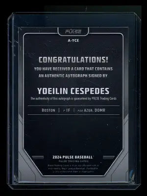 2024 Pulse Baseball Yoeilin Cespedes #A-YCE Auto Baseball - Baseball Card Single