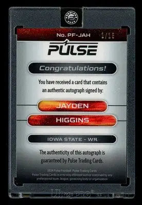 2024 Pulse Football Jayden Higgins #PF-JAH 1/15 Football