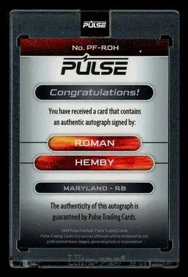 2024 Pulse Football Roman Hemby #PF-ROH Football - Football Card Single