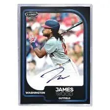 Baseball hobby box featuring James Wood on a Pulse Lumin Baseball trading card