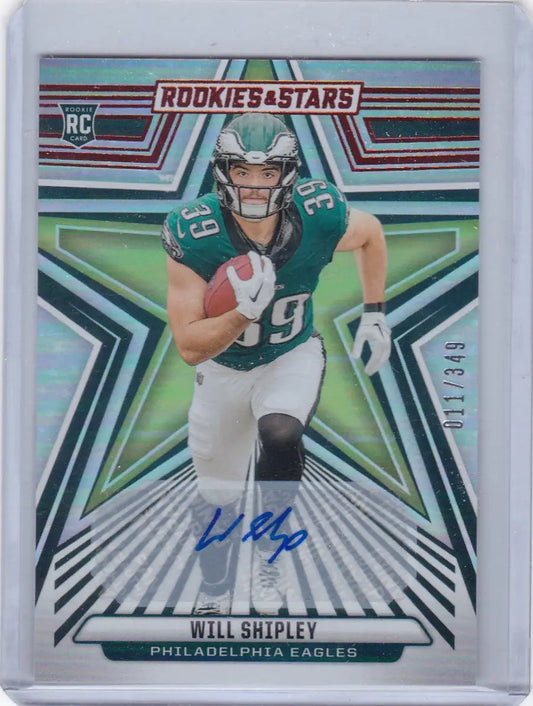 Football trading card featuring Will Shipley Philadelphia Eagles stars auto autographed 011/349