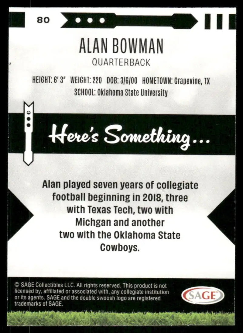 2024 SAGE Alan Bowman #80 Football - Football Card Single