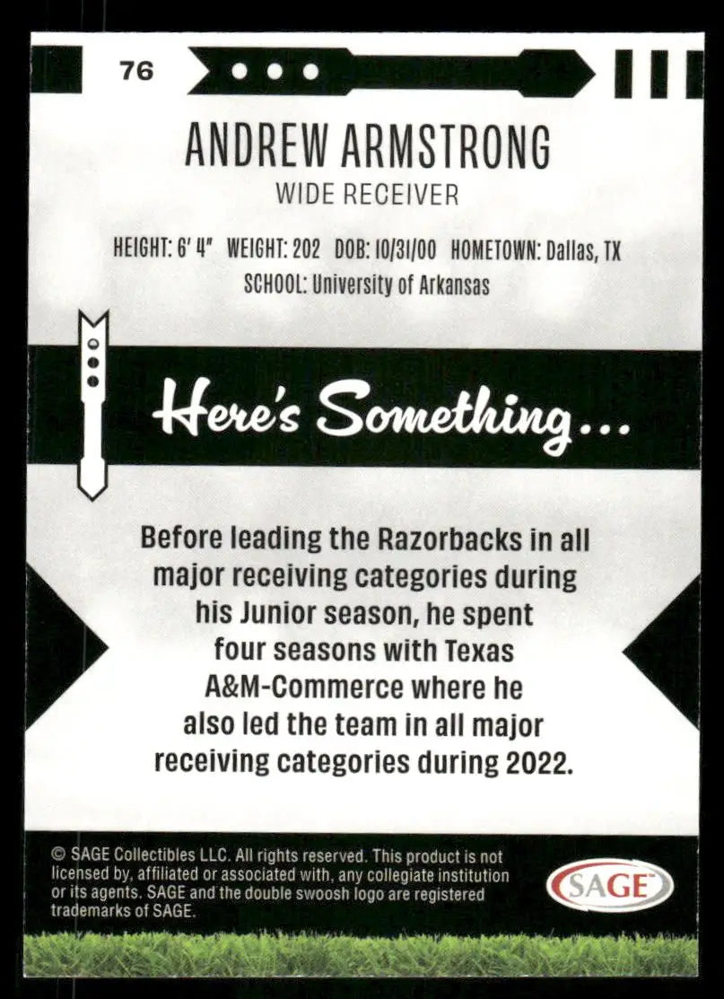 2024 SAGE Andrew Armstrong #76 Football - Football Card Single