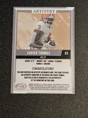 2024 SAGE Artistry #ART-XT Xavier Thomas Autographs Red - Football Card Single