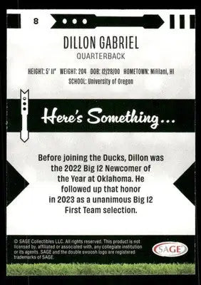 2024 SAGE Dillon Gabriel #8 Football - Football Card Single