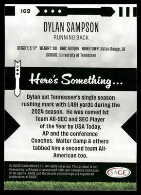 2024 SAGE Dylan Sampson #169 Football - Football Card Single