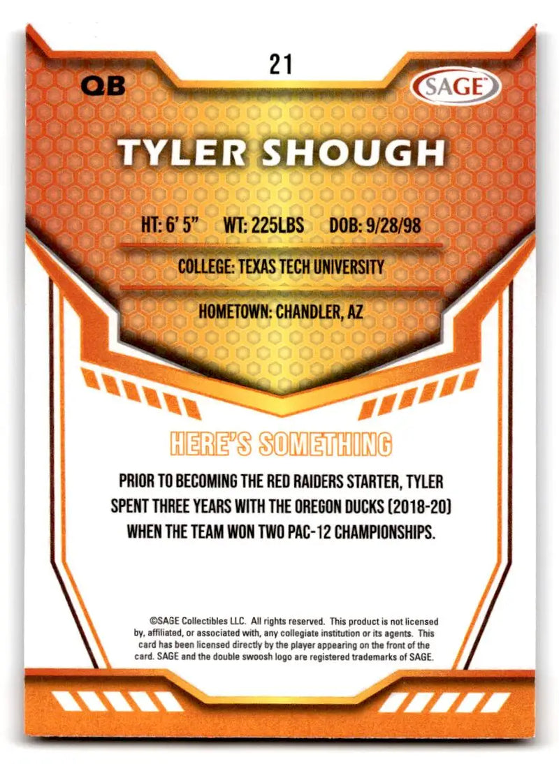 2024 SAGE HIT #21 Tyler Shough - Football Card Single