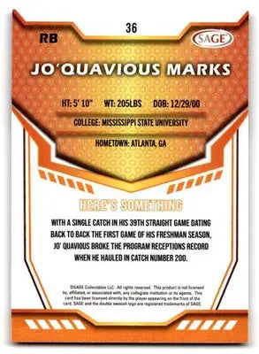 2024 SAGE HIT #36 Jo’Quavious Marks - Football Card Single