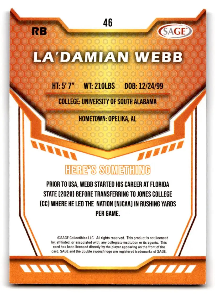2024 SAGE HIT #46 La’Damian Webb - Football Card Single