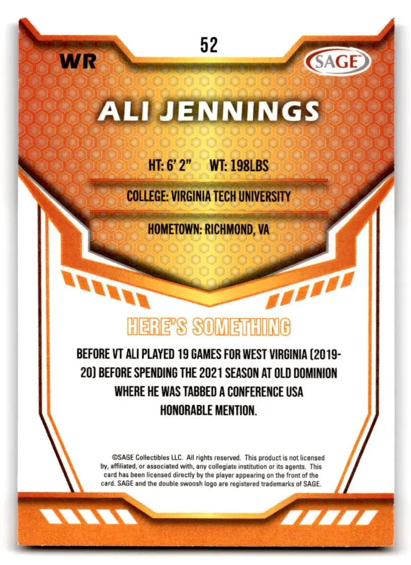 2024 SAGE HIT #52 Ali Jennings - Football Card Single