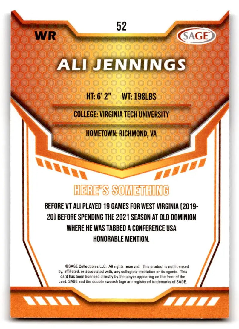 2024 SAGE HIT #52 Ali Jennings - Football Card Single