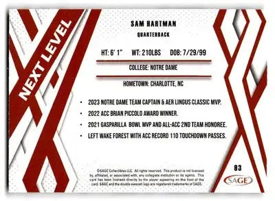 2024 SAGE HIT #93 Sam Hartman - Football Card Single