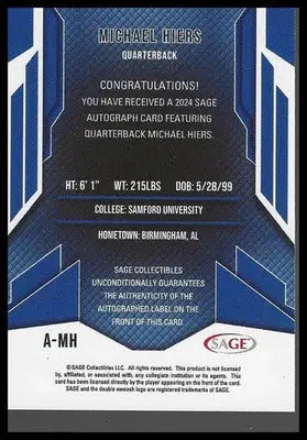 2024 SAGE HIT Autographs Red (Low Series) #A-MH Michael Hiers