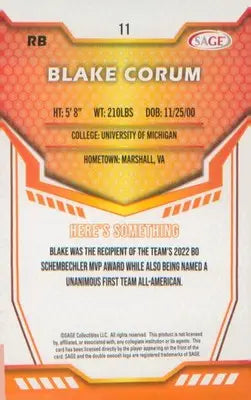 2024 SAGE HIT Green #11 Blake Corum SSP - Football Card Single