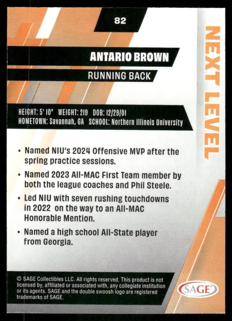 2024 SAGE Next Level Antario Brown #82 Football - Football Card Single