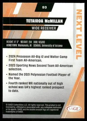 2024 SAGE Next Level Tetairoa McMillan #93 Football - Football Card Single