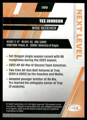 2024 SAGE Next Level Tez Johnson #100 Football - Football Card Single