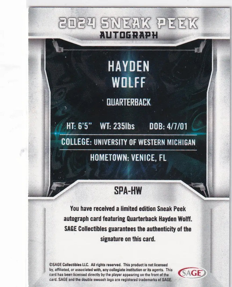 2024 SAGE #SPA-HW HAYDEN WOLFF SNEAK PEAK AUTO- MICHIGAN - Other