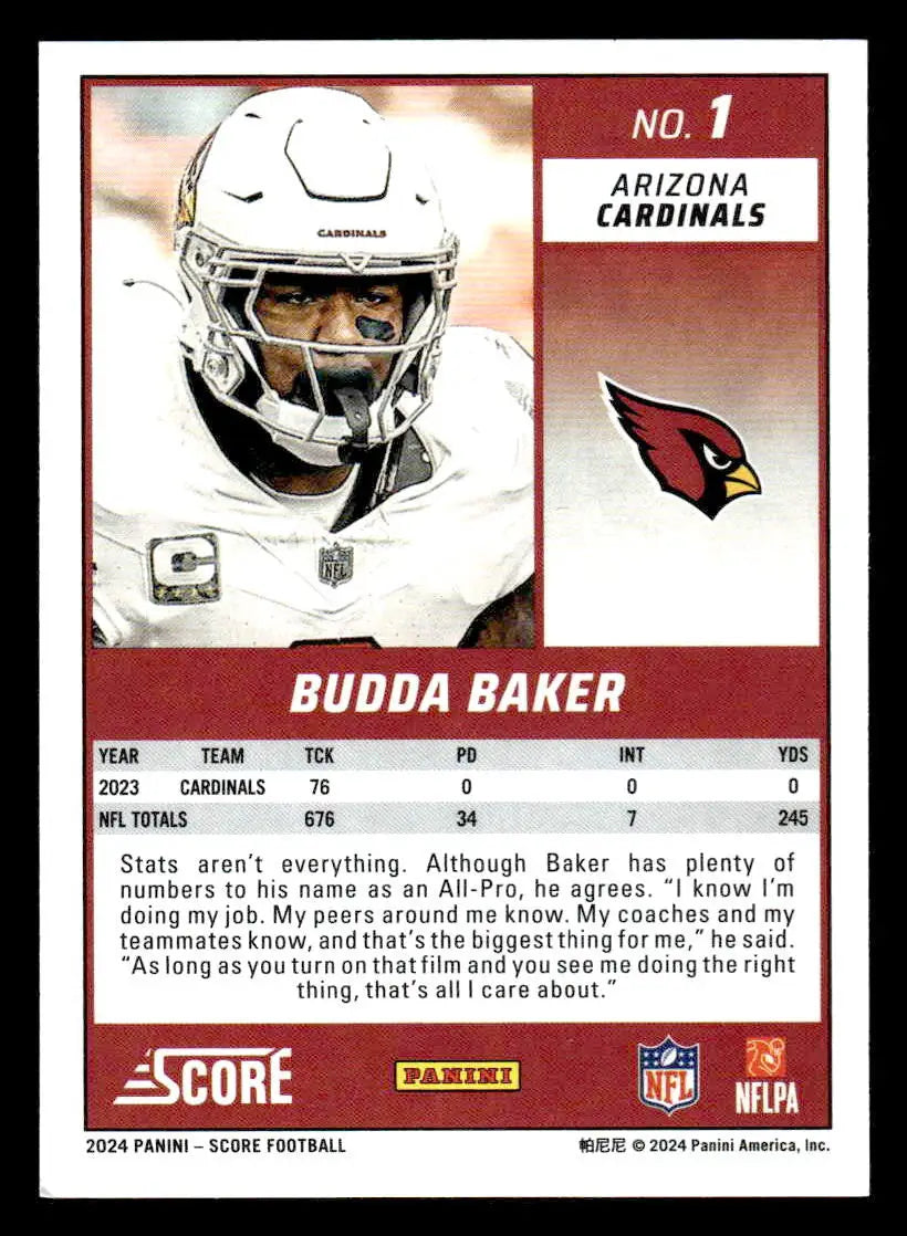 2024 Score #1 Budda Baker - Football Card Single