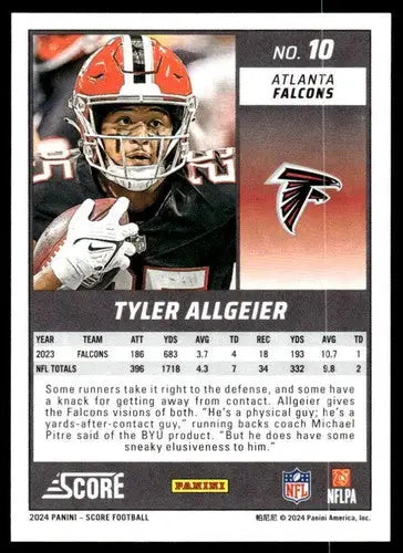Original gloss Tyler Allgeier football card 2024 Score NM-MT Falcons ID 75543