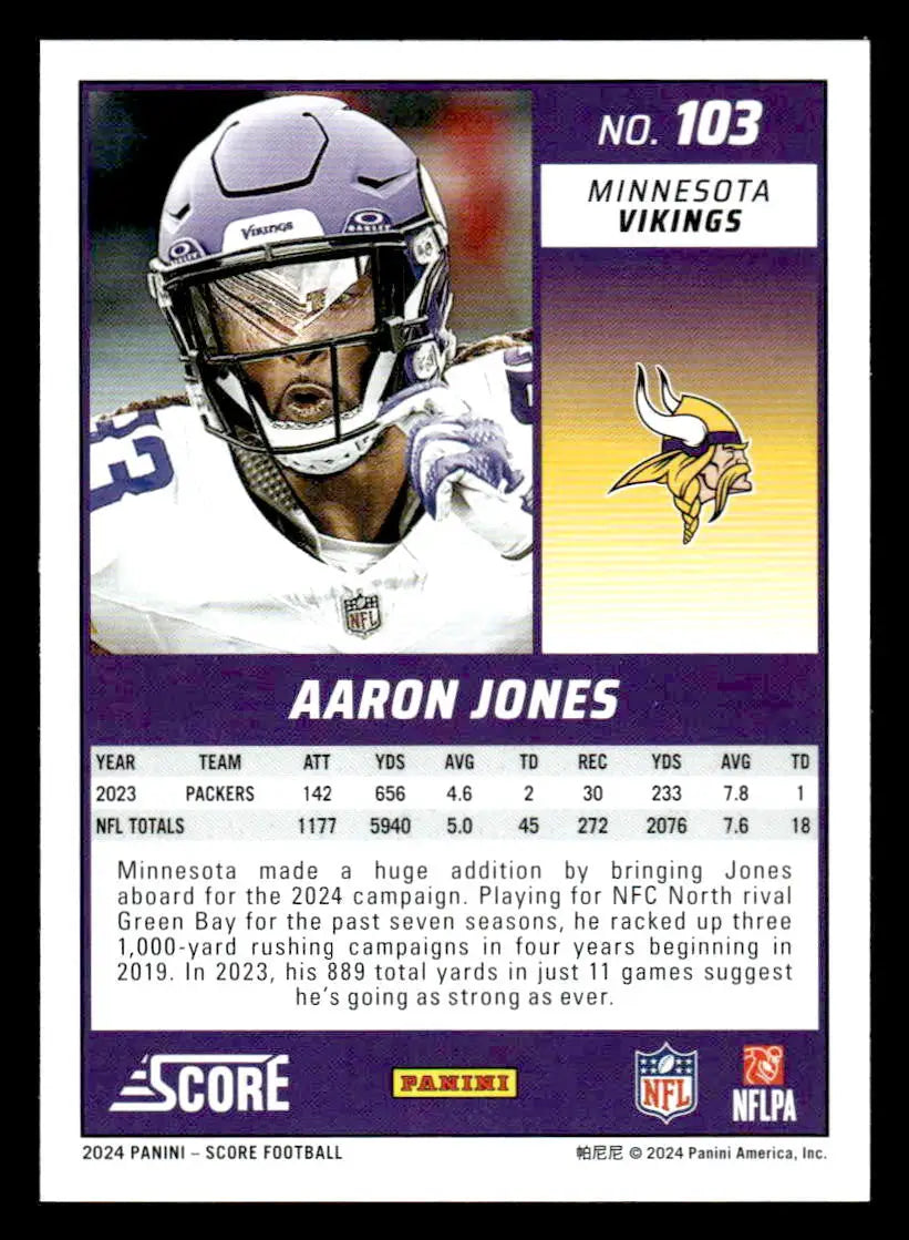 2024 Score #103 Aaron Jones Minnesota Vikings - Football Card Single