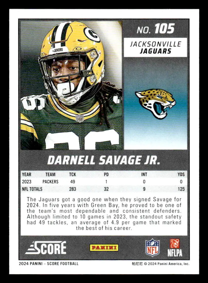 2024 Score #105 Darnell Savage Jr. - Football Card Single