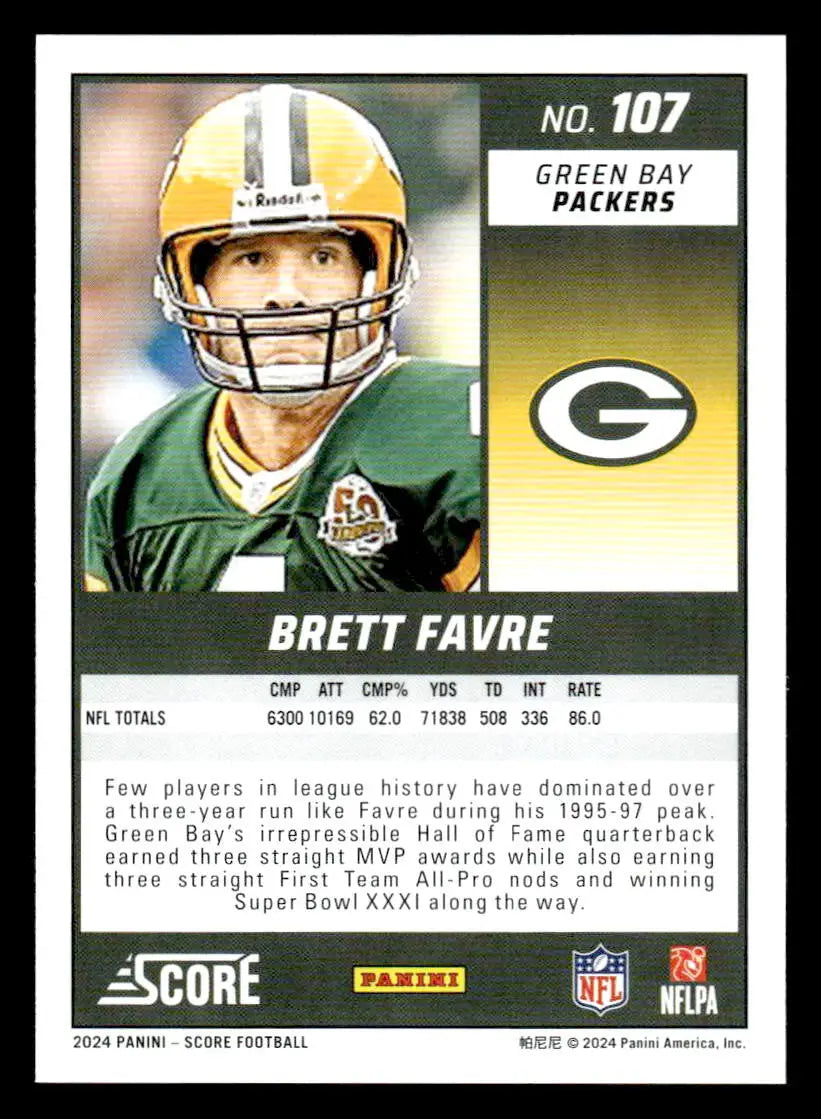 2024 Score #107 Brett Favre - Football Card Single