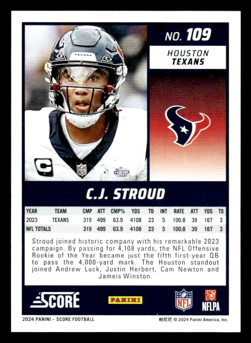 2024 Score #109 C.J. Stroud - Football Card Single