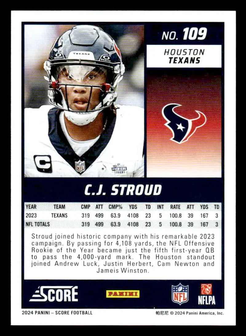 2024 Score #109 C.J. Stroud - Football Card Single