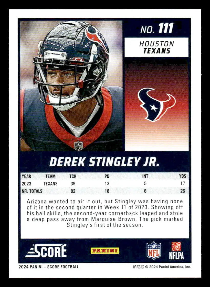 2024 Score #111 Derek Stingley Jr. - Football Card Single