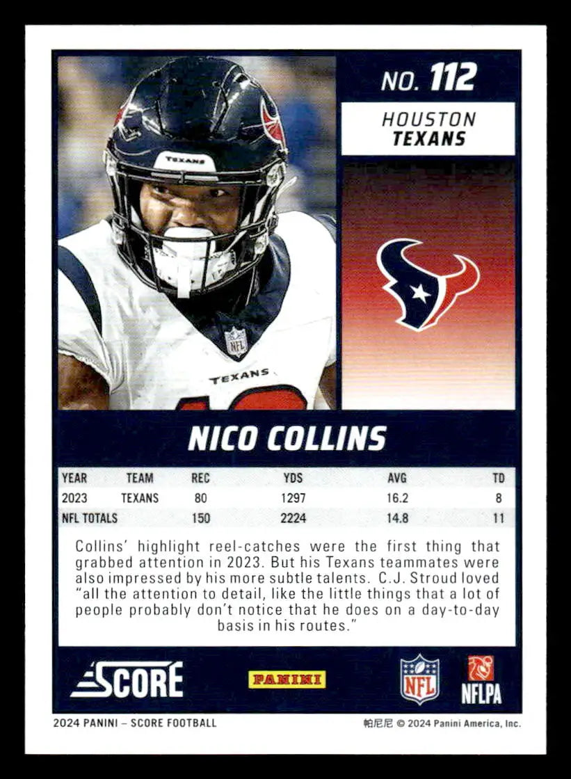 2024 Score #112 Nico Collins - Football Card Single