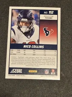 2024 Score #112 Nico Collins Red - Football Card Single