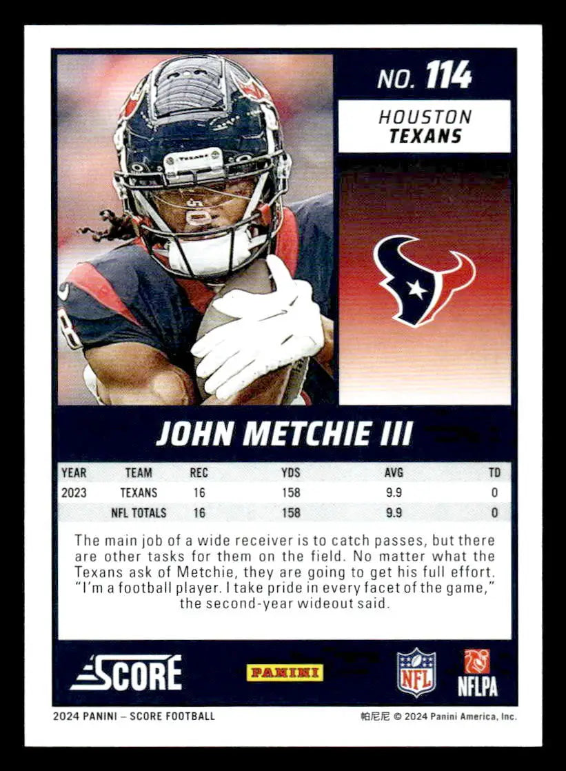2024 Score #114 John Metchie III - Football Card Single