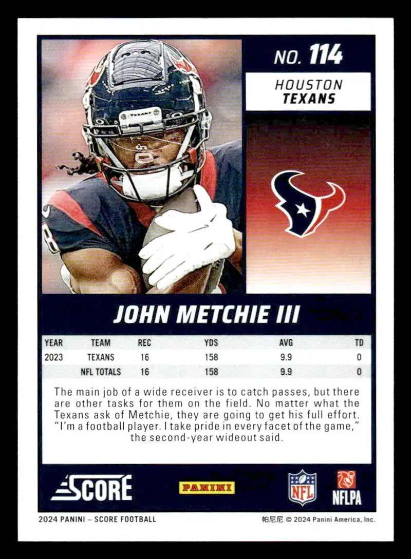 2024 Score #114 John Metchie III - Football Card Single