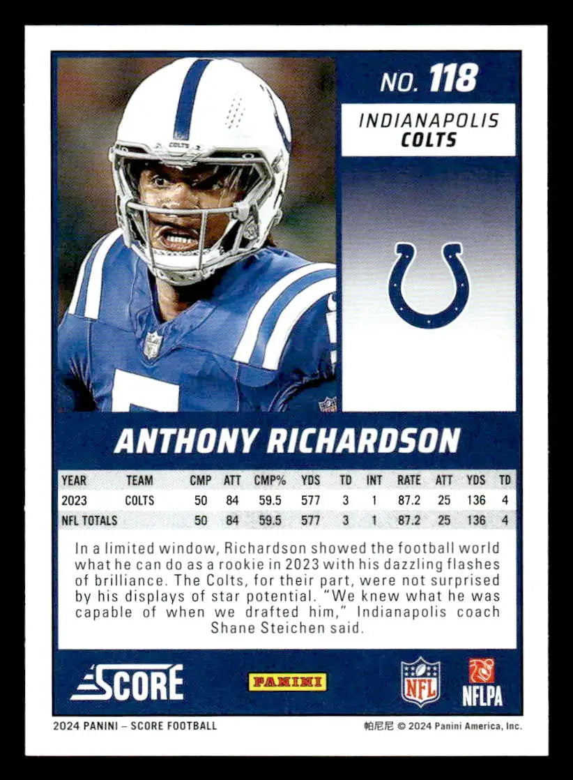 2024 Score #118 Anthony Richardson - Football Card Single