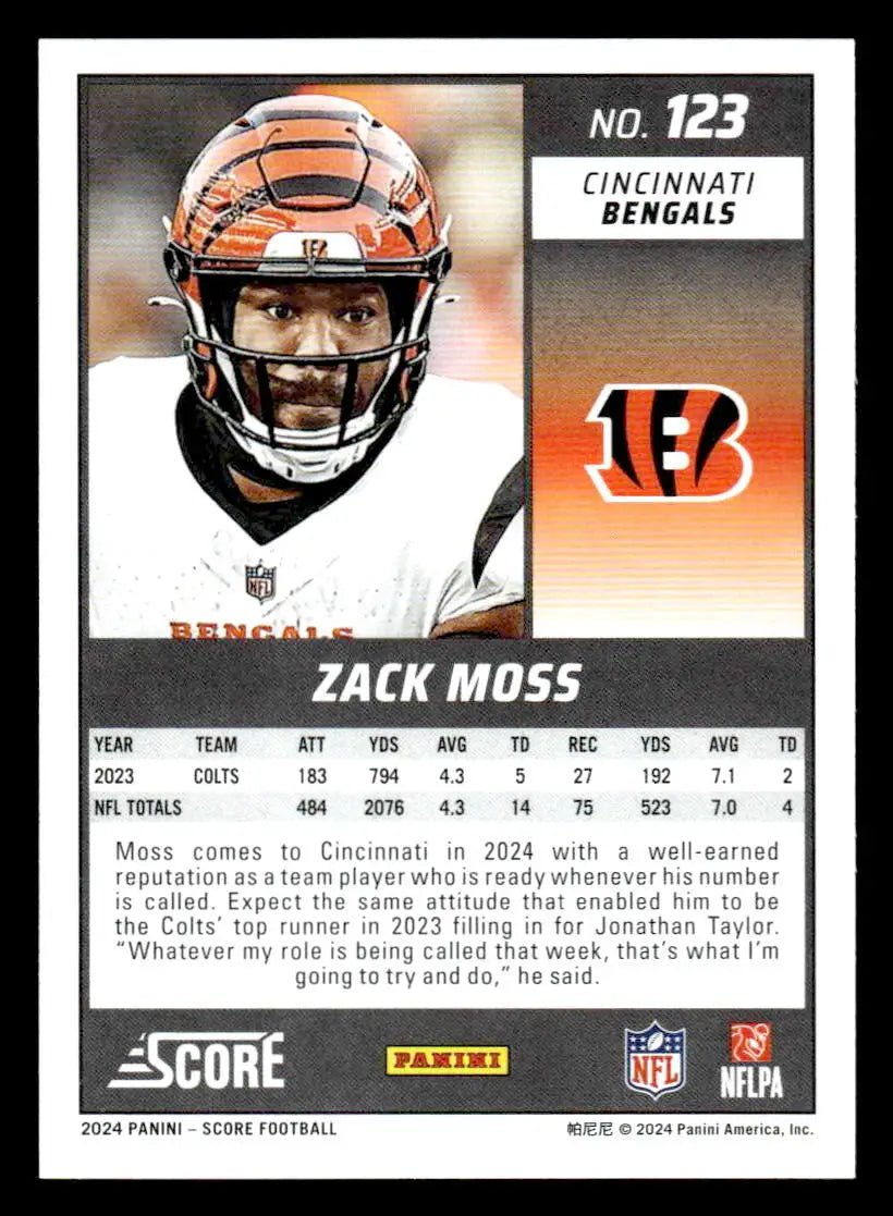 2024 Score #123 Zack Moss - Football Card Single