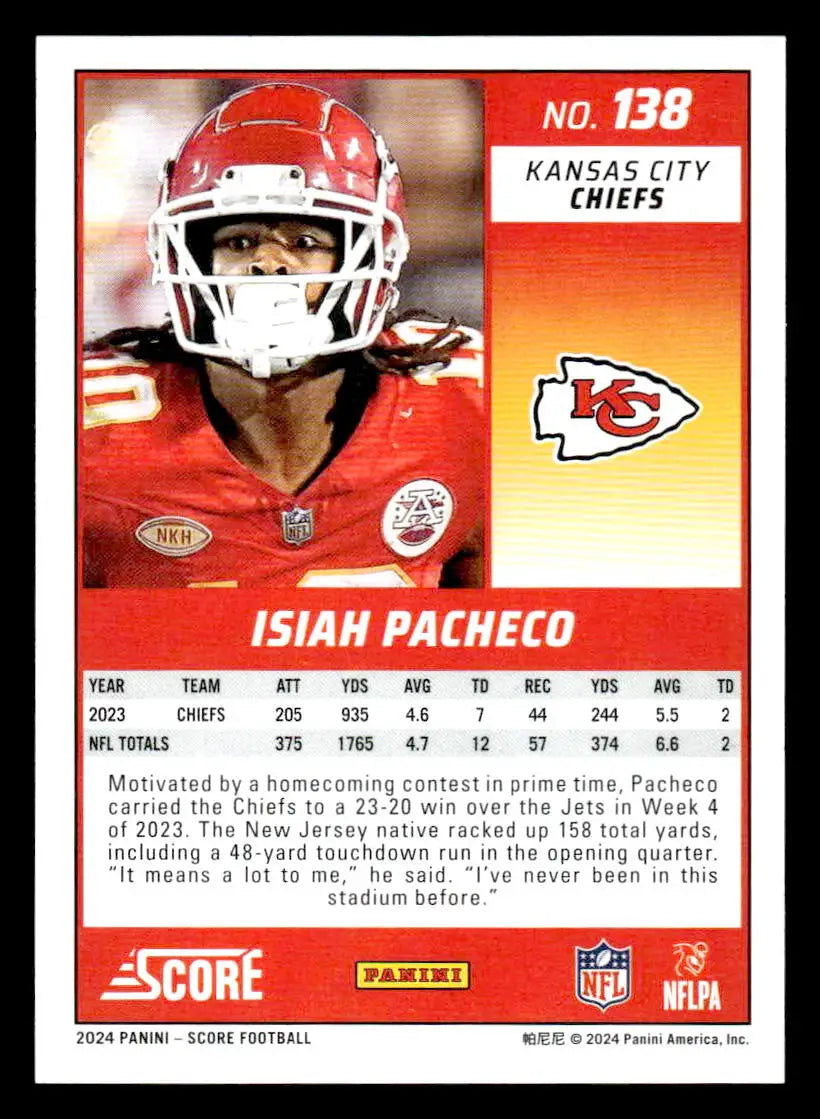 2024 Score #138 Isiah Pacheco - Football Card Single