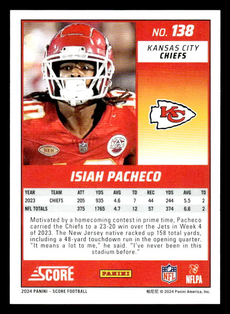 2024 Score #138 Isiah Pacheco - Football Card Single