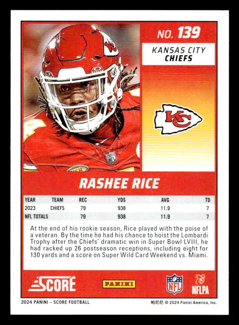 2024 Score #139 Rashee Rice - Football Card Single