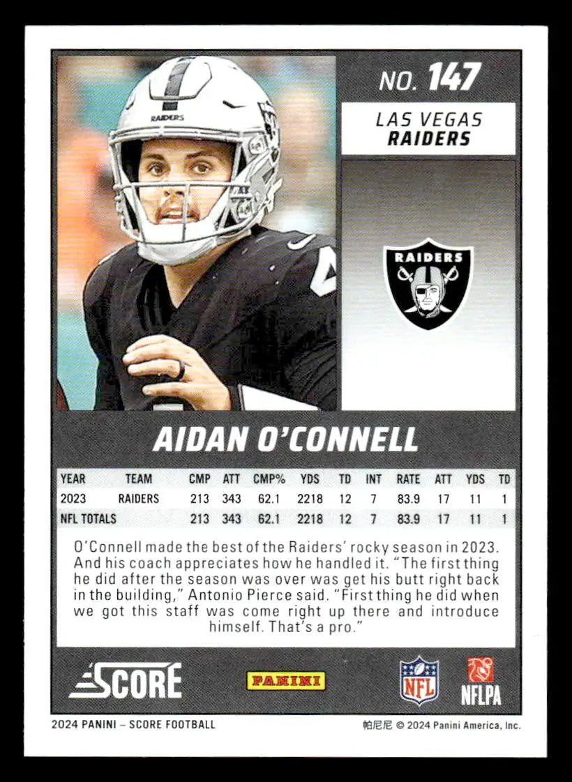 2024 Score #147 Aidan O’Connell - Football Card Single
