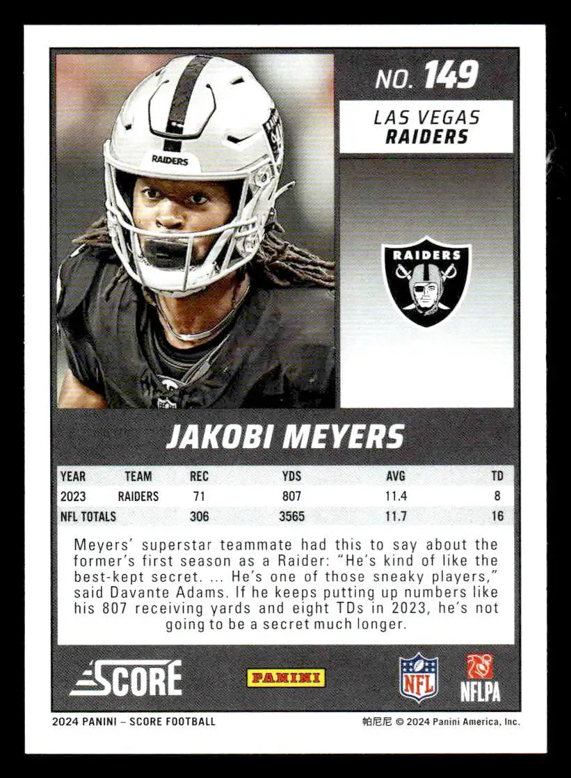 2024 Score #149 Jakobi Meyers Las Vegas Raiders - Football Card Single