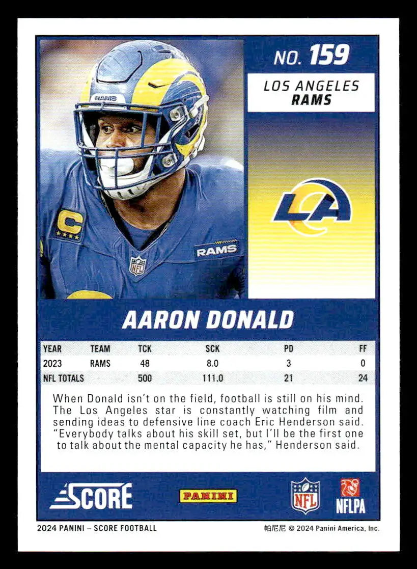 2024 Score #159 Aaron Donald - Football Card Single