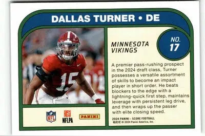 2024 Score #17 Dallas Turner Protential - Football Card Single