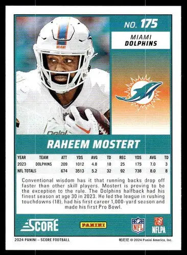 Original gloss Raheem Mostert football card 2024 Score NM-MT Dolphins ID 75672