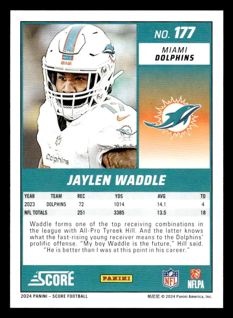 2024 Score #177 Jaylen Waddle - Football Card Single