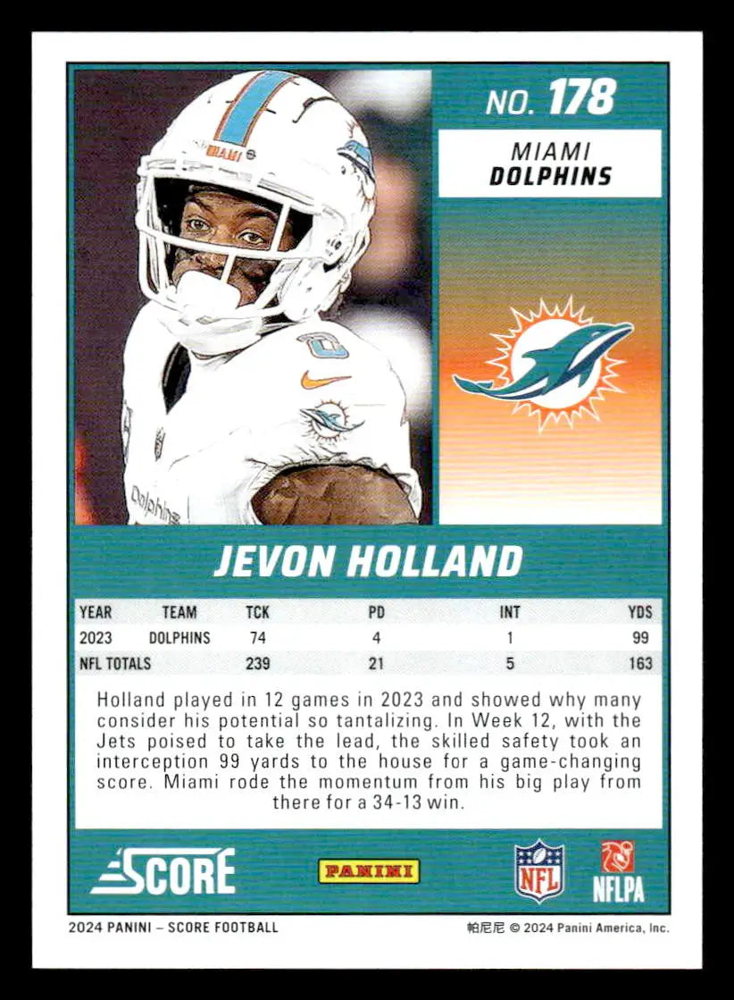 2024 Score #178 Jevon Holland - Football Card Single