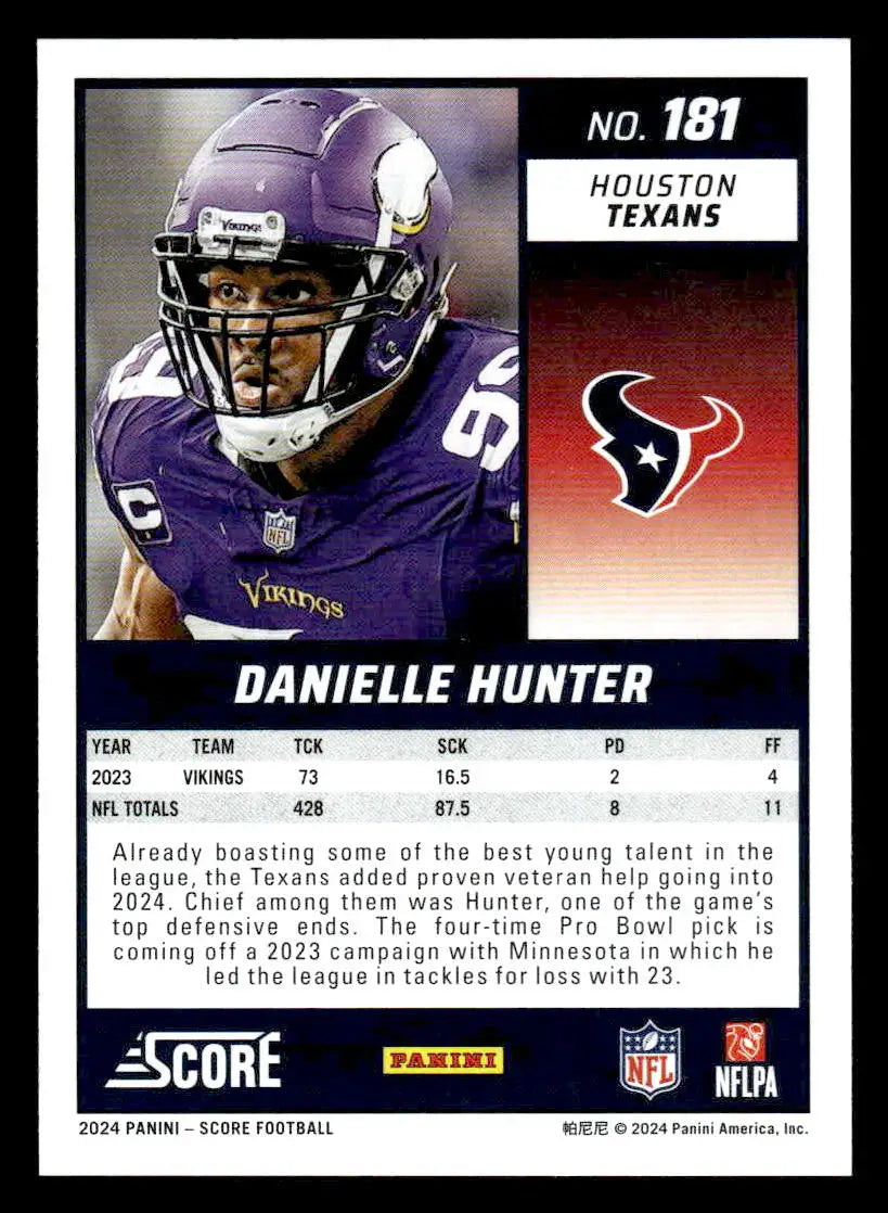 2024 Score #181 Danielle Hunter - Football Card Single