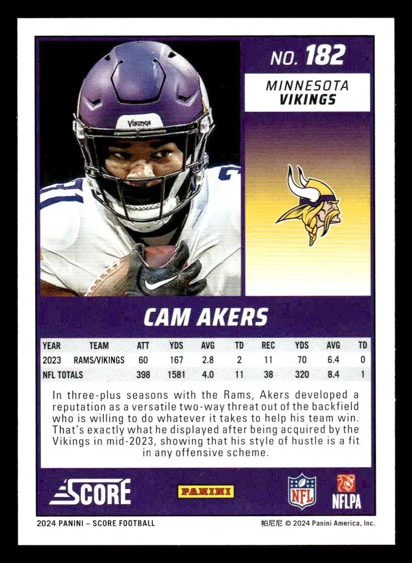 2024 Score #182 Cam Akers - Football Card Single