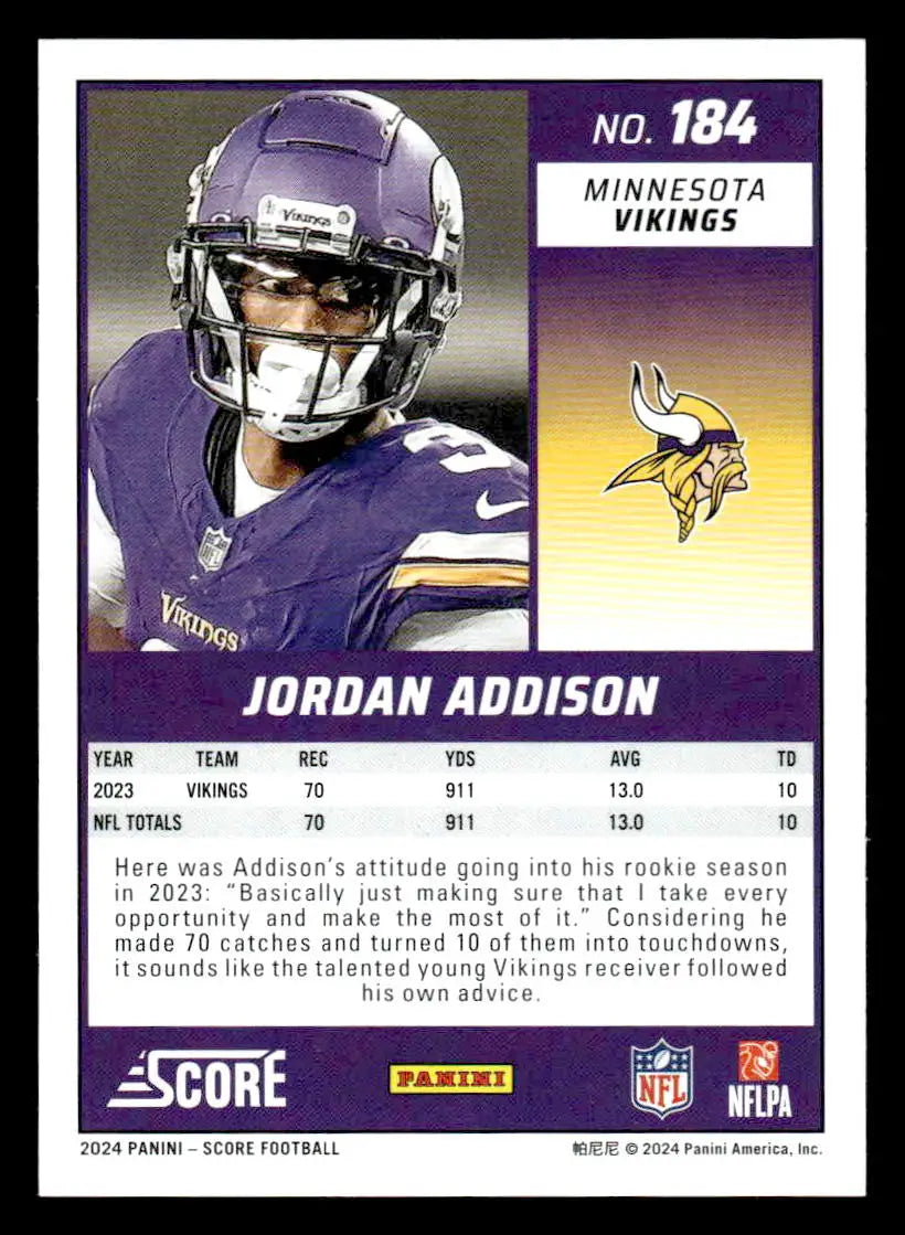 2024 Score #184 Jordan Addison - Football Card Single